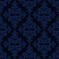 Vintage blue wallpaper with baroque ornamentation. Royalty Free Stock Photo