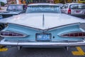 A vintage blue and white car in Havana Cuba Royalty Free Stock Photo