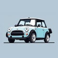 vintage blue and white mini cooper illustration on a light background Royalty Free Stock Photo