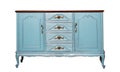 Vintage blue wooden dresser isolated on white Royalty Free Stock Photo