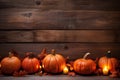 autumn pumpkin season fall wood leaf halloween orange background organic wooden. Generative AI. Royalty Free Stock Photo