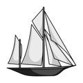 Vintage boat explorers.Sailboat on which ancient people traveled around the Earth.Ship and water transport single icon Royalty Free Stock Photo