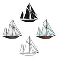 Vintage boat explorers.Sailboat on which ancient people traveled around the Earth.Ship and water transport single icon Royalty Free Stock Photo