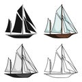 Vintage boat explorers.Sailboat on which ancient people traveled around the Earth.Ship and water transport single icon Royalty Free Stock Photo