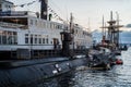 A vintage boat and a submarine