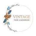 Vintage Boho frame wreath and background in watercolour Royalty Free Stock Photo