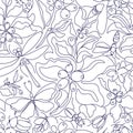 Vintage boho seamless pattern. Art line botanical nature