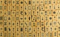 Vintage Bone and bamboo Mahjong or mah-jongg playing tiles in box. Background.