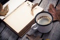 Vintage book, knitted sweater with autumn leaves and coffee mug Royalty Free Stock Photo