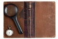 Vintage book with magnifying glass Royalty Free Stock Photo