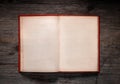 Vintage book, open, on old wooden table, with clipping path. Open Book blank on old wooden background. book with blank pages Royalty Free Stock Photo