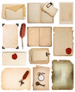 Vintage book pages, cards, photos, pieces isolated on white Royalty Free Stock Photo