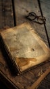 Vintage Book with Tear-Stained Pages and Glasses on Wooden Table for Nostalgic Design