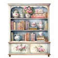 Romanticist Tea Bookshelves With Intricate Watercolor Paintings