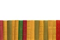 Vintage books arranged exactly in a row, on a white background. Isolate. Copy space Royalty Free Stock Photo