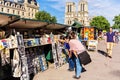 Vintage books and paintings on embankment of River Seine near No Royalty Free Stock Photo