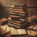 Vintage Books Piled in Library Royalty Free Stock Photo