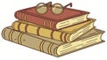 Vintage Books Stacked Together Vector Illustration, vector design Generative AI Royalty Free Stock Photo