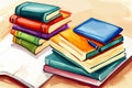 Vintage books stacks and school supplies. Watercolor hand painted school Royalty Free Stock Photo