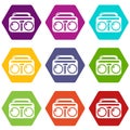 Vintage boombox icons set 9 vector