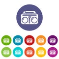 Vintage boombox icons set vector color