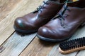 Vintage boots, brush and shoe polish