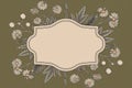 Vintage botanical frame with daisies and leaves on olive green background Royalty Free Stock Photo