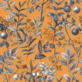 Vintage Botanical Illustration on Orange Background with Floral Elements Royalty Free Stock Photo