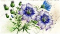 Vintage Botanical Nigella Flower Design by Generative AI