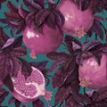 Vintage botanical pattern with pink pomegranates