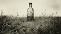 Vintage Bottle In Field: Post-modern Surrealism With A Touch Of Nostalgia