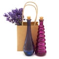 The vintage bottles and lavender flowers Royalty Free Stock Photo