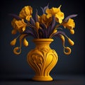 Vintage bouquet of yellow irises in a vase, generative ai illustration