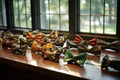 vintage bow ties displayed on an antique table Royalty Free Stock Photo