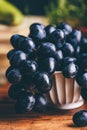 Vintage Bowl of Dark Blue Grapes Royalty Free Stock Photo