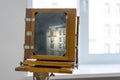 Vintage box camera with a wooden body Royalty Free Stock Photo