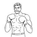 Vintage boxer fighter coloring book vector