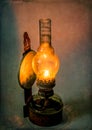 Vintage brass burning oil lamp Royalty Free Stock Photo