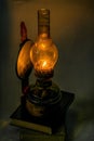 Vintage brass burning oil lamp Royalty Free Stock Photo