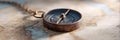 Antique compass guiding direction on vintage map Royalty Free Stock Photo