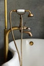 Vintage brass douche or faucet at bathtub Royalty Free Stock Photo