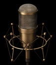 Vintage brass microphone isolated on black background. 3D illustration Royalty Free Stock Photo