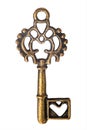 Vintage brassy door key isolated on white Royalty Free Stock Photo