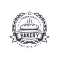 Retro bread Bakery illustration. Fast food logo design.Vintage cooking badge.