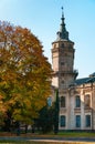 Vintage brick building in autumnal park Royalty Free Stock Photo