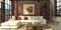 Vintage brick loft sofa in original Ziegel loft Royalty Free Stock Photo
