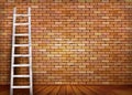 Vintage brick wall background with wooden ladder.