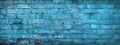 Vintage brick wall painted blue, grunge texture background wide banner