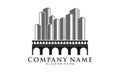 Vintage bridge in the city building vector logo