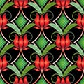 Vintage bright red tulips seamless pattern. Royalty Free Stock Photo